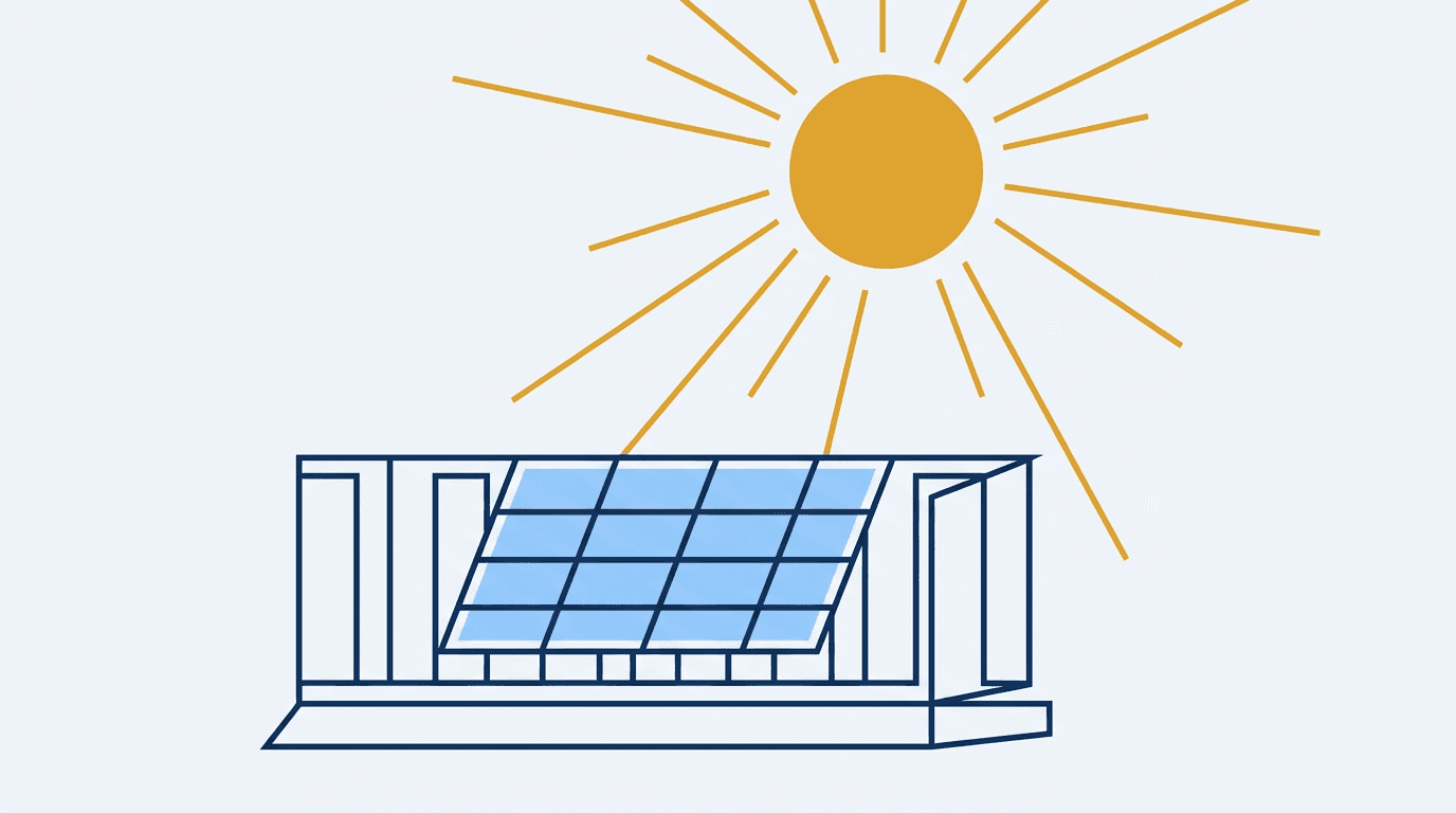 Abstrakte Illustration eines Balkons mit Solarpanel und Sonne