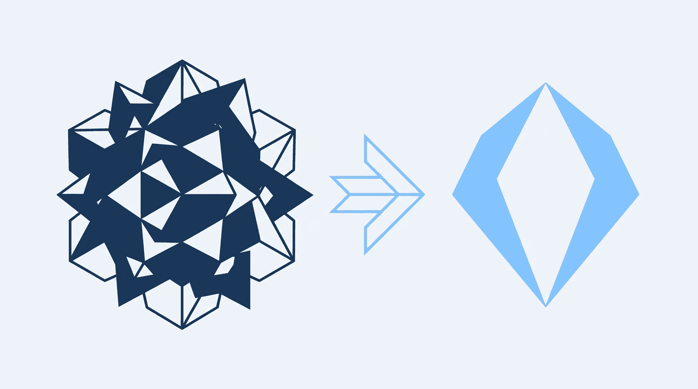 Abstrakte Illustration eines Übergangs von komplex zu einfach, dargestellt durch geometrische Formen