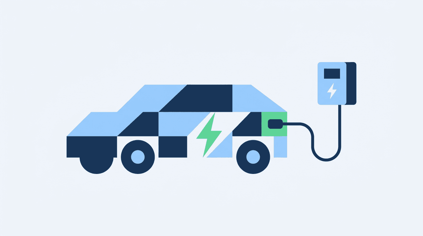 Abstrakte Illustration eines Elektrofahrzeugs an einer Wallbox-Ladestation